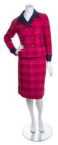 A Chanel Fuschia Tweed Skirt Suit,