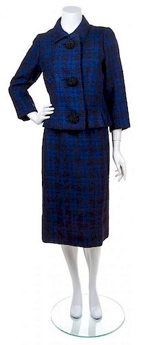 A Balenciaga Blue and Black Wool Plaid Skirt Suit,
