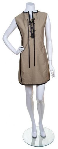 A Celine Khaki Cotton Sleeveless Dress, Size 38.