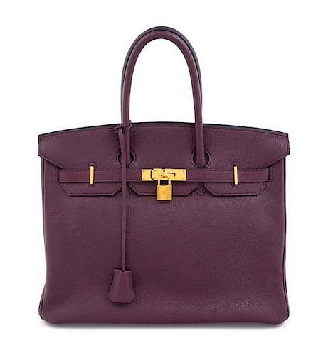 An Hermes Bicolor Raisin Togo 35cm Birkin Handbag, 14" x 10" x 7".