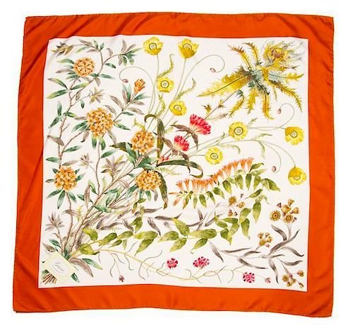 A Gucci Botanical Silk Scarf, 34" x 34".