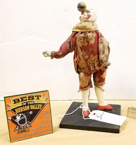WOODEN CLOWN FIGURE W/ CLOTH OUTFIT 12"