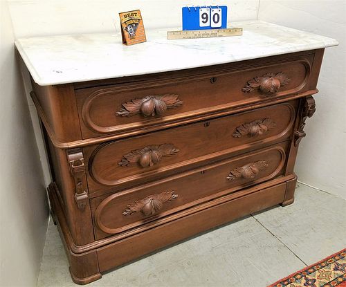 VICT WALNUT MARBLE TOP 4 DRAWER CHEST 31"H X 43"W X 19 1/2"D