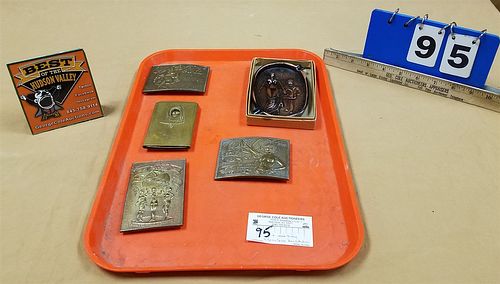 LOT 4 BRASS BELT BUCKLES- COCA COLA 1 TRANS-PAN EXPO SAN FRANCISCO 1915 MECHANICAL NUDIE AND NUDIE ASH TRAY