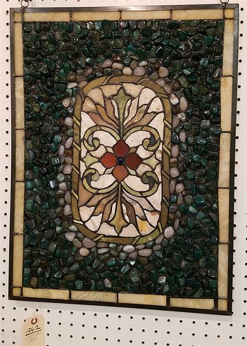 LEADED GLASS AND AGATE STONE PANEL