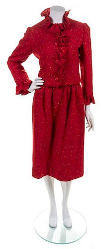 A Bill Blass Red Wool Flecked Skirt Suit, Skirt size 4.