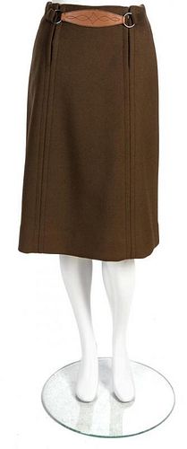 An Hermes Brown Wool A-line Skirt, Size 40.