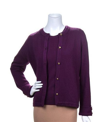 * A Chanel Purple Cashmere Sweater Set, Size M.