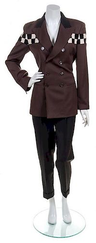 A Jean Paul Gaultier Brown and Black Wool Taxi Suit, Pants size 8.