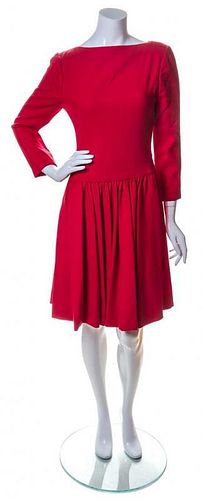 A Scassi Red Wool Crepe Dress, Size 4.