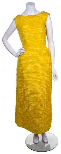 A Sybil Connolly Yellow Silk Sleeveless Gown, Size 8.