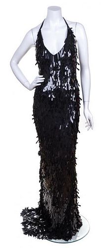 A Ben de Lisi Black Spangle Halter Evening Gown, Size 6.