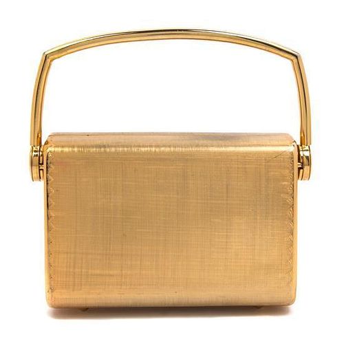 A Rodo Gold Hard Sided Evening Bag, 5.5" x 4" x 2".