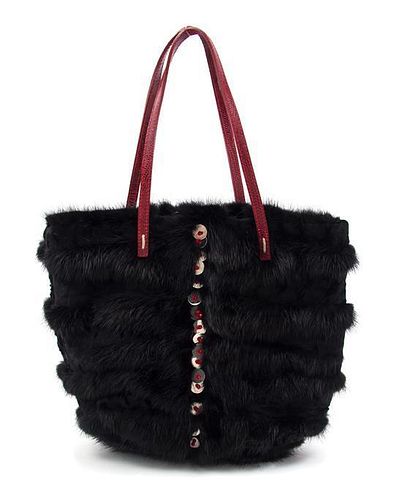 A Valentino Black Mink Handbag, 12.5" x 10" x 1".