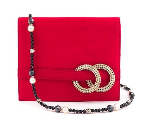 A Valentino Red Evening Bag, 7.5" x 6" x 1".
