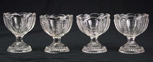 set of four 19th c pattern molded footed master salts, clear cable pattern pressed flint glass, Boston & Sandwich Glass Co, h