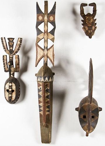 4 African Carved Wood Mossi Masks
