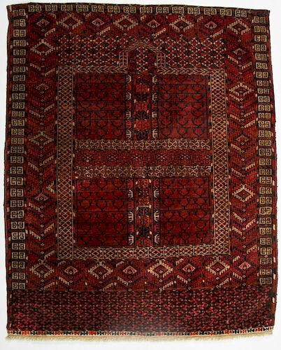 Antique Yomud Ensi Prayer Rug: 4'0'' x 4'10'' (122 x 147 cm)