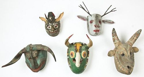 5 Vintage Mexican Dance Masks