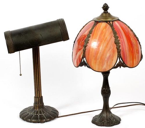 AMERICAN PATINATED METAL & SLAG GLASS LAMPS C. 1920