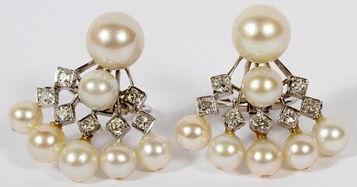 PEARL AND DIAMOND EARCLIPS PAIR