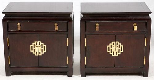CHINESE TEAKWOOD NIGHT STANDS TWO PIECES