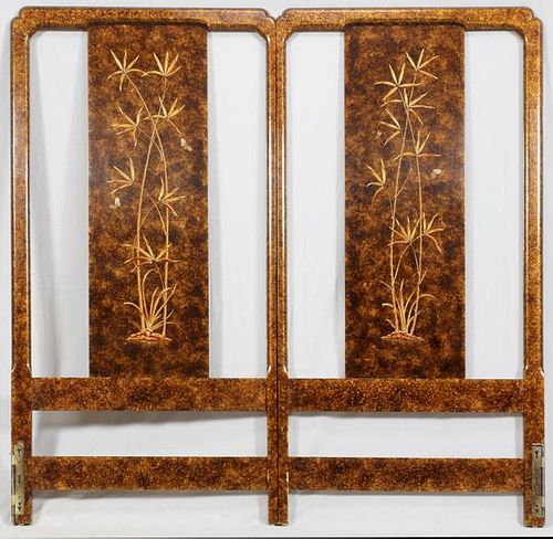 CHINESE STYLE BED GILT PAINTED LACQUER HEADBOARDS