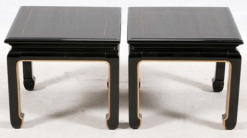 BLACK LACQUER CHINESE COFFEE TABLES PAIR