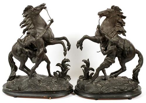 AFTER COUSTEAU SPELTER MARLEY HORSES C. 1900 TWO