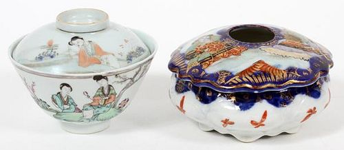 CHINESE HAND PAINTED HAIR RECEIVER AND RICE BOWL