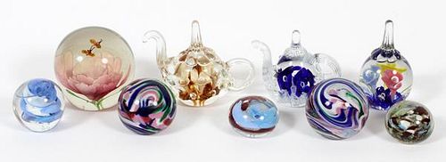 JOE RICE & OTHER GLASS PAPERWEIGHTS NINE