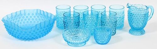 VICTORIAN BLUE HOBNAIL GLASSWARE C.1870 11 PIECES