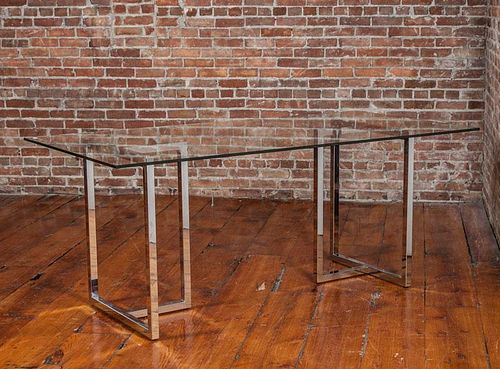 CB2 Chromed Metal and Glass Dining Table