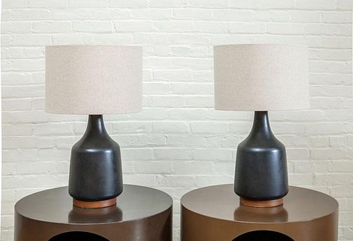 Pair of Black Ceramic Lamps
