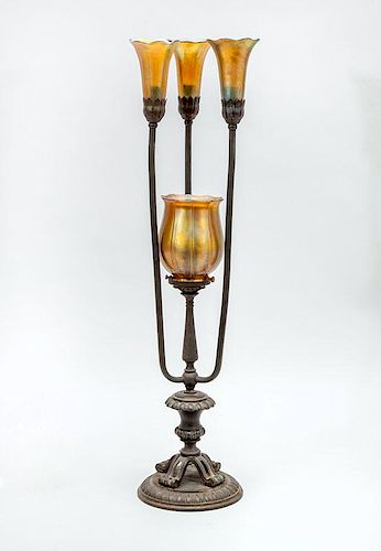 Style of Tiffany Studios Four-Light Lamp