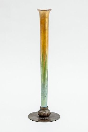 Tiffany Studios Iridescent Glass and Bronze Bud Vase