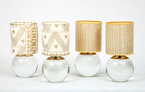Four Glass and Silver-Plated Metal Table Lamps