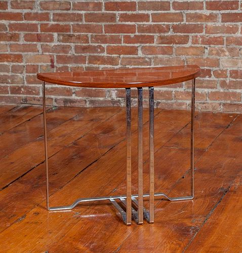 Art Deco Lacquer and Chromed Metal Demilune Side Table