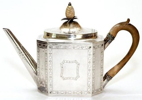 GEORGE III STERLING TEAPOT BY SMITH & HAYTER LONDON