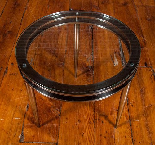 Polished Stainless Steel and Glass End Table