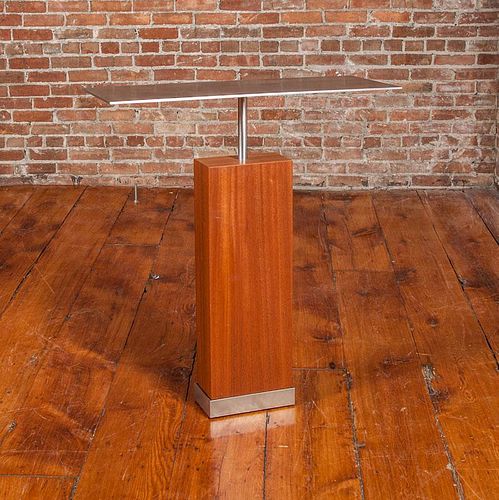 Stainless Steel and Mahogany "T" Pedestal