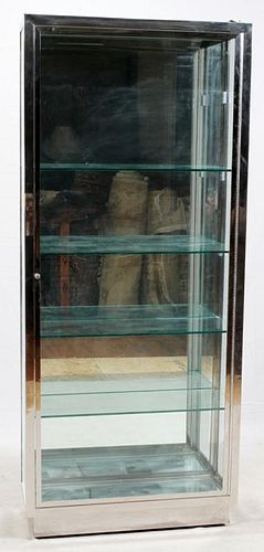 CHROME AND GLASS DISPLAY CASE
