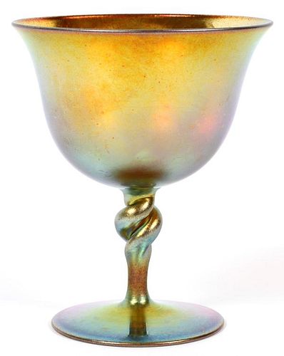 STEUBEN GOLD AURENE GLASS WINE GOBLET