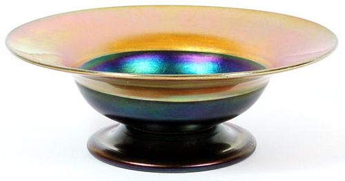 GOLD & BLUE FAVRILE STYLE GLASS BOWL