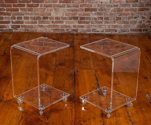 Pair of Rolling Lucite End Tables