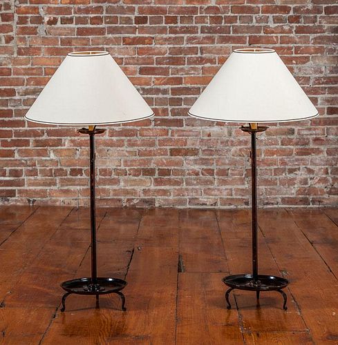 Pair of Japanese Lacquered Metal Table Lamps