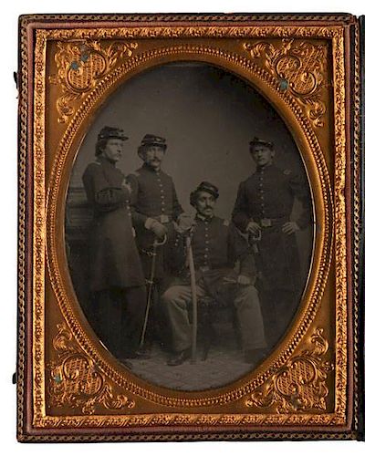 Half Plate Tintype of Four Union Officers 