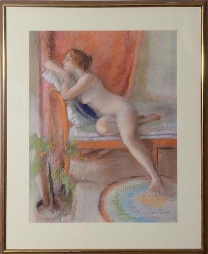 Warren Brandt (1918-2002): Nude Leaning on Foot of Bed