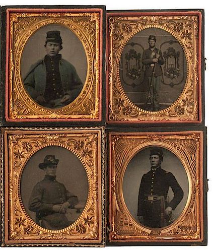 Sixth Plate Tintypes of Union Soldiers, Including Officer and Armed Private 