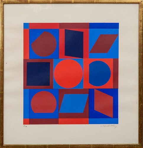 Victor Vasarely (1906-1997): Blue and Red; and Blue and Green